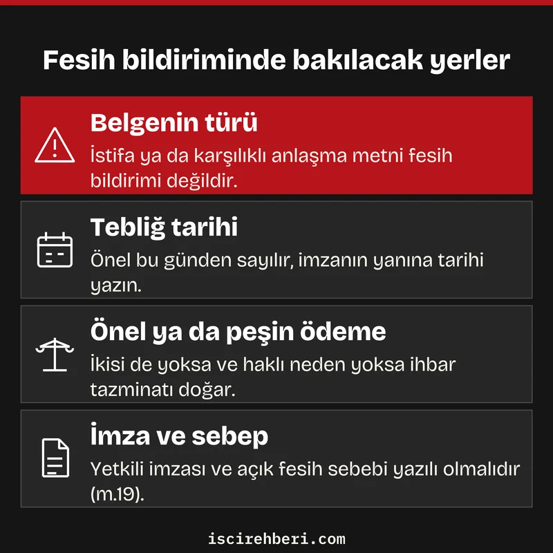 Fesih bildiriminde bakılacak yerler