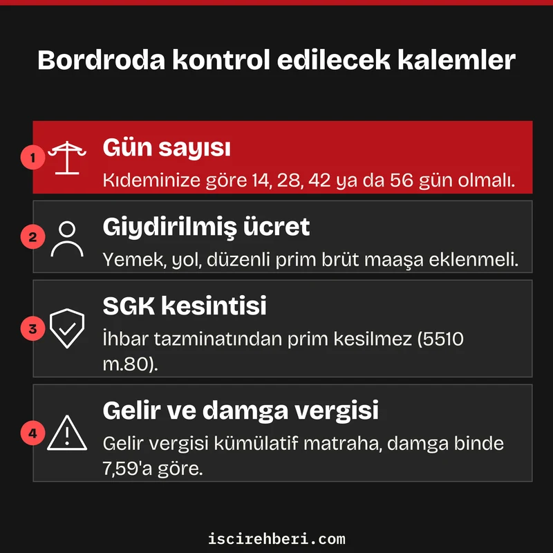 Bordroda kontrol edilecek kalemler